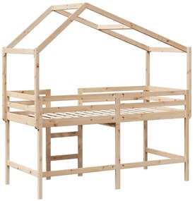 Cama alta c/ escada e telhado 90x200 cm pinho maciço