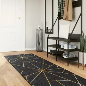 Tapete lavável antiderrapante 80x300 cm preto e dourado