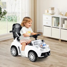Andarilho crianças forma carro 3 em 1 Carro deslizante com guiador, buzina, música, luz e cinto de segurança Branco