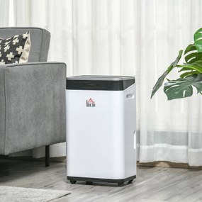 HOMCOM Desumidificador Elétrico 6,5L 20L/Dia com 3 Modos 2 Velocidades Tela LED Luzes Indicadoras Temporizador e Rodas Silencioso para Casa 34x24x57cm Branco