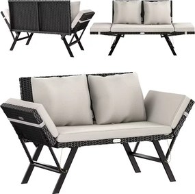 Banco de jardim em Polyrattan 176x56x81cm preto
