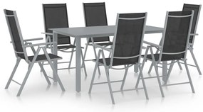 7 pcs conjunto de jantar para jardim alumínio prateado e preto