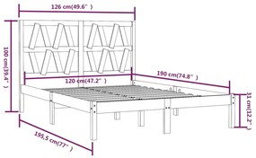 Estrutura de cama pequena casal 120x190 cm pinho maciço branco