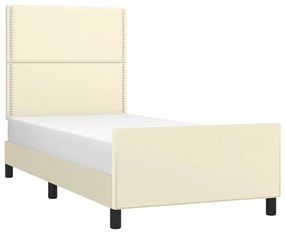 Estrutura de cama c/ cabeceira couro artificial 80x200 cm creme