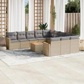 12 pcs conjunto de sofás p/ jardim com almofadões vime PE bege