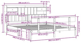 Cama com estante sem colchão 200x200 cm pinho maciço branco