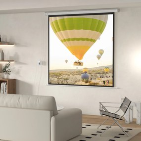 Ecrã de Projeção Elétrico 96 Polegadas com Comando à Distância Formato 1:1 para Interior e Exterior Branco