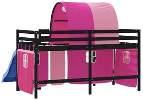 Cama alta para criança com túnel 80x200 cm pinho maciço rosa
