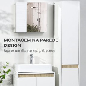 Armário de Casa de Banho com Espelho, 2 Portas e Prateleiras Ajustáveis, 48x15x45 cm, Branco