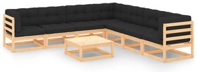 8 pcs conjunto lounge de jardim c/ almofadões pinho maciço
