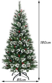Árvore de Natal 1,8 m com neve e sem iluminação, fácil de montar, 100% PVC, perfeita como decoração Verde