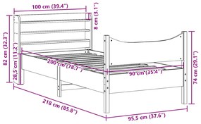 Estrutura de cama com cabeceira 90x200 cm pinho maciço branco