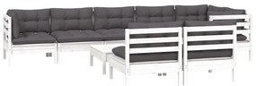 9 pcs conj. lounge de jardim c/ almofadões pinho maciço branco