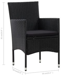 4 pcs conjunto lounge de jardim c/ almofadões vime PE preto