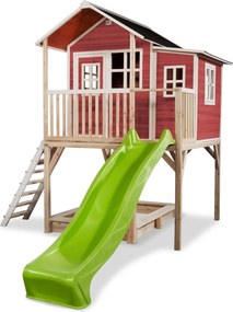 Casa de brincar infantil exterior para crianças Loft 750 em madeira com escorrega e caixa areia - Vermelha