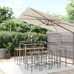 vidaXL 9 pcs conjunto de bar p/ jardim vime PE/acácia maciça cinzento