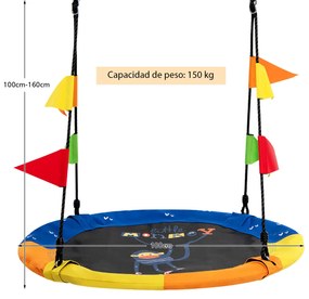 Baloiço 100 cm Redondo para Crianças com Bandeiras Coloridas Altura Ajustável com Ganchos Multicor