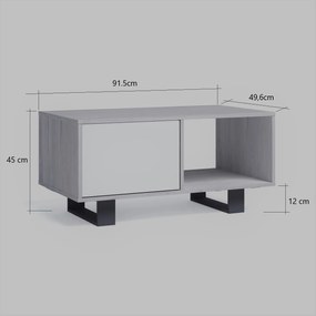 Mesa de centro com portas, modelo WIND, estrutura cor Carvalho, portas cor Branco, medidas 92x50x45cm de altura.
