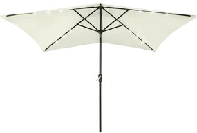 Guarda-sol de jardim com luzes LED e poste de aço 2x3 m areia