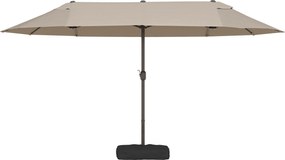 Guarda-sol duplo retangular de jardim, 4,6 m x 2,7 m x 2,4 m, com manivela para abrir e fechar, lona de 180 g/m², cor cáqui