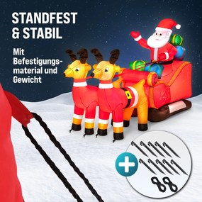 Pai Natal insuflável com trenó XXL Decoração iluminado com 12 LEDs 240 x 92 x 155 cm Multicolorido