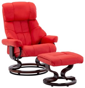 vidaXL Poltrona reclin. apoio pés couro artif./madeira curva vermelho