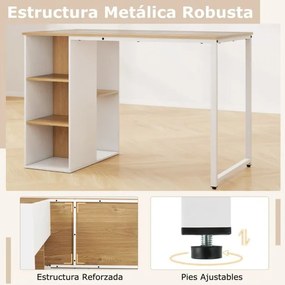 Secretária para computador moderna para escritório em casa 115 x 59 x 75 cm com 5 compartimentos de armazenamento Natural