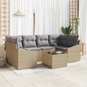 Conjunto de Jantar de Jardim de 7 Peças com Almofadas Bege em Rattan S