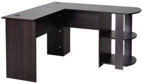 Mesa de Computador PC Escritório para Oficina Casa Tipo Esquineira Forma L com Estantes Negro - 136.2x130.4x72cm