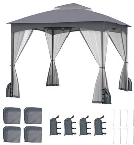 Telhado macio de camada dupla com 4 sacos de areia com zíper, gazebo de pátio de 3x3 m com paredes de malha de areia