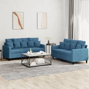 vidaXL 2 pcs conjunto de sofás com almofadões veludo azul