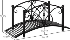 Ponte de jardim em metal, decoração de jardim com corrimões laterais, carga máxima de 150 kg, 102 x 48 x 49 cm, preta