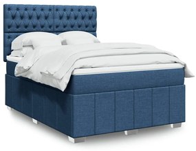Cama com molas/colchão 140x200 cm tecido azul