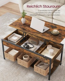 Mesa de centro com altura ajustável, 50 × 100 cm, com compartimento, castanho vintage e Preto
