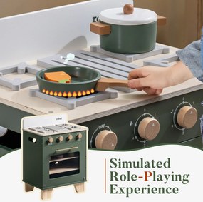 Forno de cozinha de brincar de madeira para crianças 57 x 41 x 28 cm Verde vintage