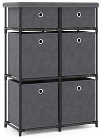 Cómoda com 6 gavetas 58 x 29 x 84 cm, estrutura metálica e cestos de tecido dobráveis para casa, cinza