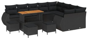 vidaXL Conjunto de Sofá de Jardim 13 pcs Preto vime PE