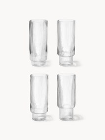 Mouth-Blown Highball Glasses Ripple with Groove Relief, Set of 4