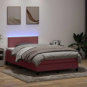 vidaXL Cama box spring c/ colchão e LED 120x220 cm veludo rosa