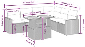 7 pcs conjunto de sofás p/ jardim com almofadões vime PE bege