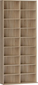 HOMCOM Estante de DVD de 9 níveis com 18 compartimentos e 14 prateleiras ajustáveis, espaço para 640 CDs, 360 DVDs ou 430 Blu-rays, Madeira natural | Aosom Portugal