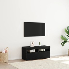 Cabide de televisão vidaXL com Luzes LED em Madeira de Carvalho Preto 90x35x40 cm