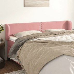 Cabeceira de cama c/ abas veludo 203x23x78/88 cm rosa