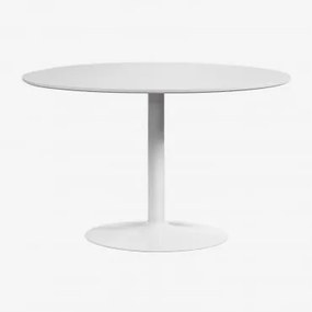 Mesa De Jantar Redonda Em Mdf E Ferro Yvetta Branco & Branco & Ø120 Cm - Sklum