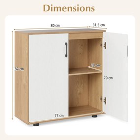 Armário de armazenamento moderno com 2 portas e prateleira ajustável em 5 posições Natural + Branco