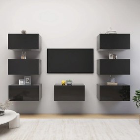 vidaXL Móveis de TV 7 pcs 30,5x30x60 cm contraplacado preto brilhante