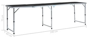 Mesa de campismo dobrável 240x60 cm alumínio cinzento