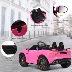 Carro Jaguar para crianças com bateria 12V Brinquedo elétrico com controlo remoto Música para contar histórias Para a frente e para trás Rosa