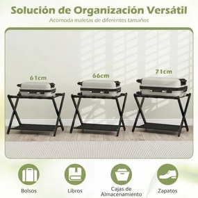 Conjunto 2 Suportes dobráveis para malas em bambu 68 x 46 x 53 cm, com correias de nylon, prateleiras de arrumação para o quarto de hóspedes ou quarto