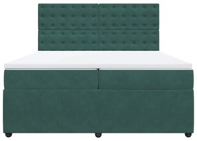 Cama com molas/colchão 200x200 cm veludo verde-escuro
